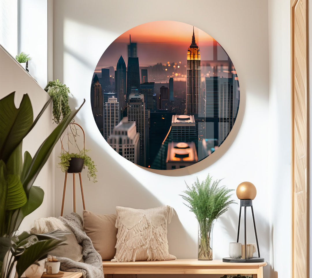 Empire State Building Wandkunst – NYC Skyline bei Sonnenuntergang Glasdruck 