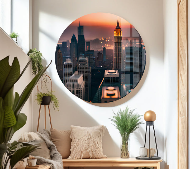 Empire State Building Wandkunst – NYC Skyline bei Sonnenuntergang Glasdruck 