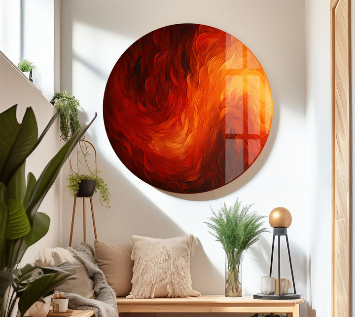 Fiery Abstract Glass Wall Art – Vibrant Red & Orange Flame Energy