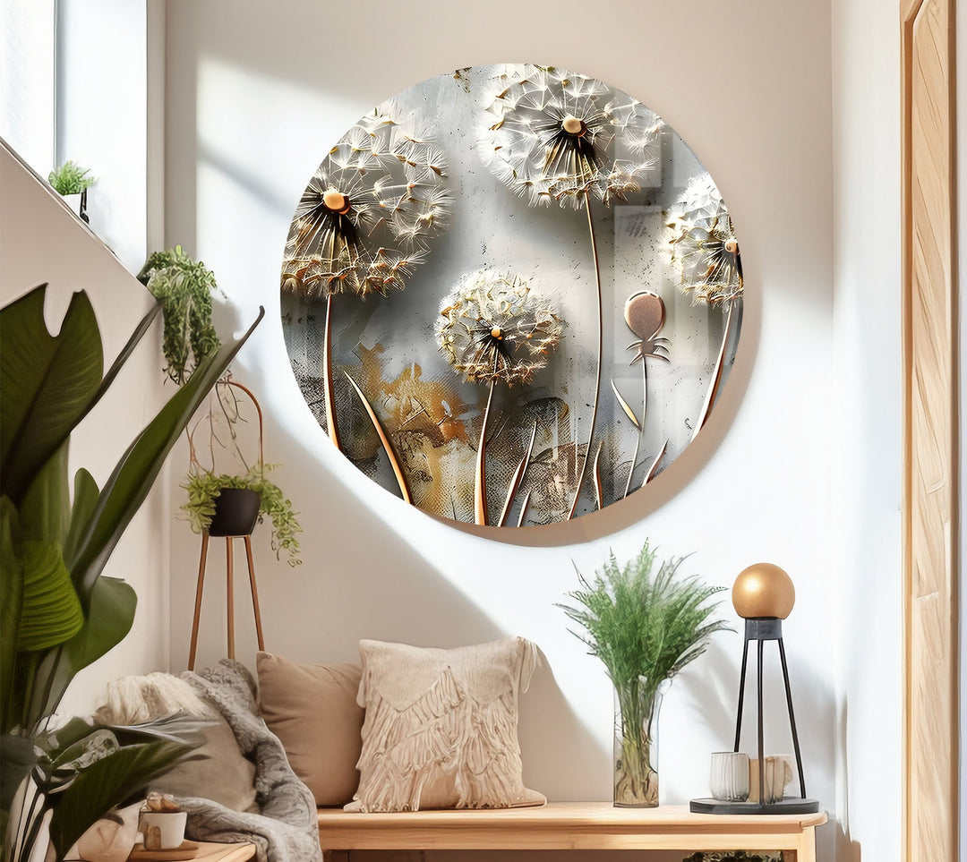 White Vivid Dandelions Glass Wall Art print on glass, glass printed photos

