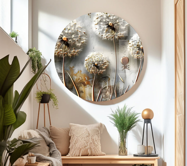 White Vivid Dandelions Glass Wall Art print on glass, glass printed photos

