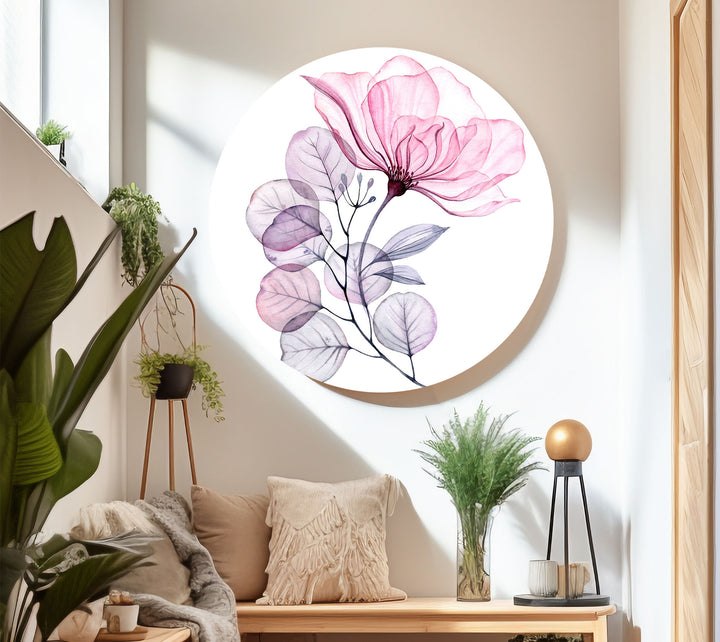 Blush Botanical Wall Art – Pink Flower Glass Print for Modern Decor
