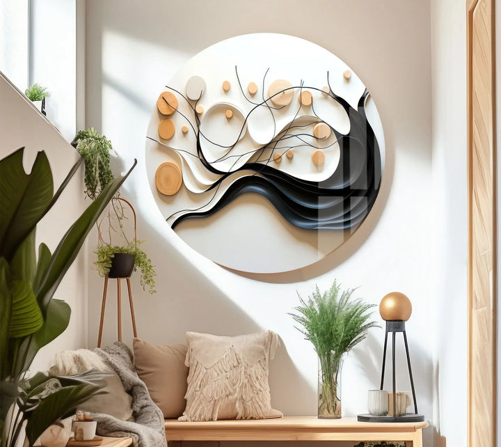 Neutral Abstract Tree Wall Art – Modern Glass Decor with Wood Accents - MyPhotoStation