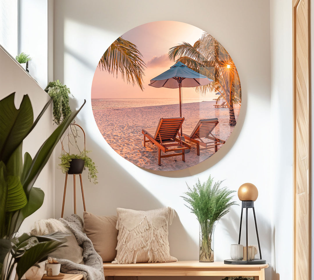 Tropical Beach Sunset Wall Art – Relaxing Seaside Glass Print