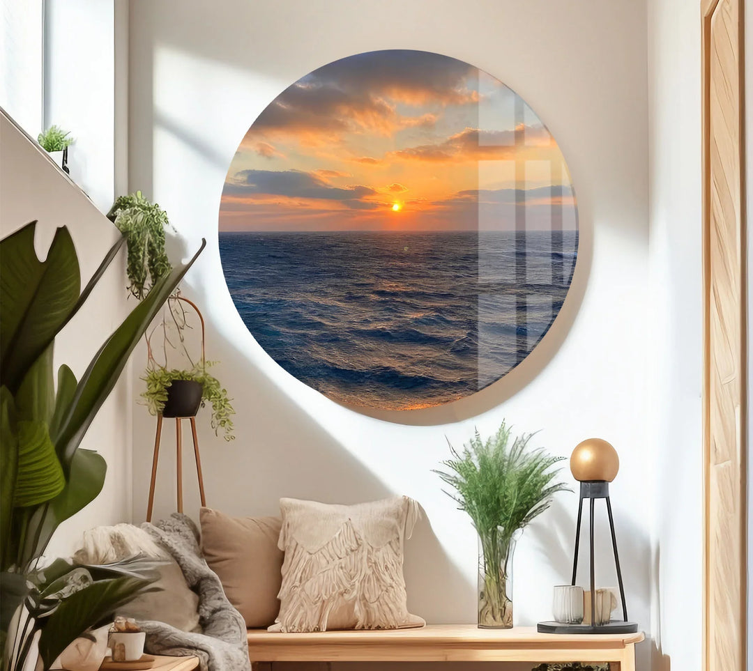 Ocean Horizon Sunset Wall Art – Serene Coastal View Tempered Glass Print - MyPhotoStation