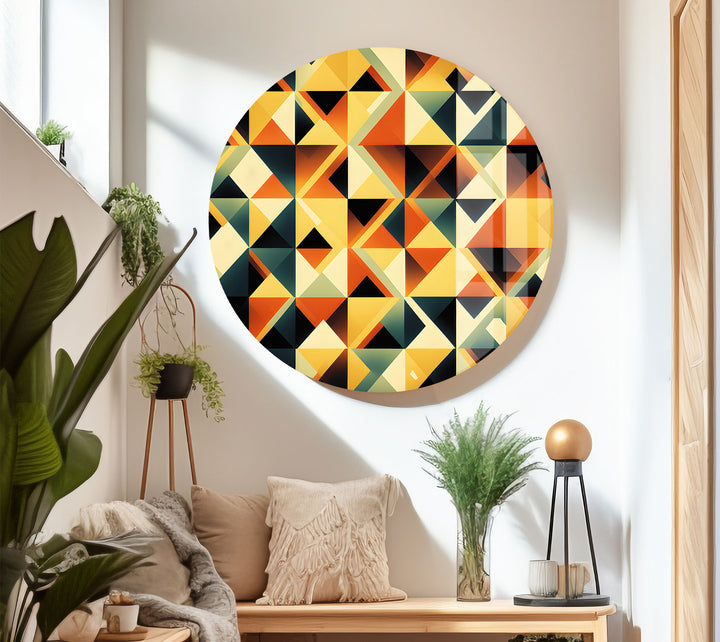 Geometrische Wandkunst aus Bernsteinglas – Auffälliges Retro-Dreiecksmuster-Dekor 