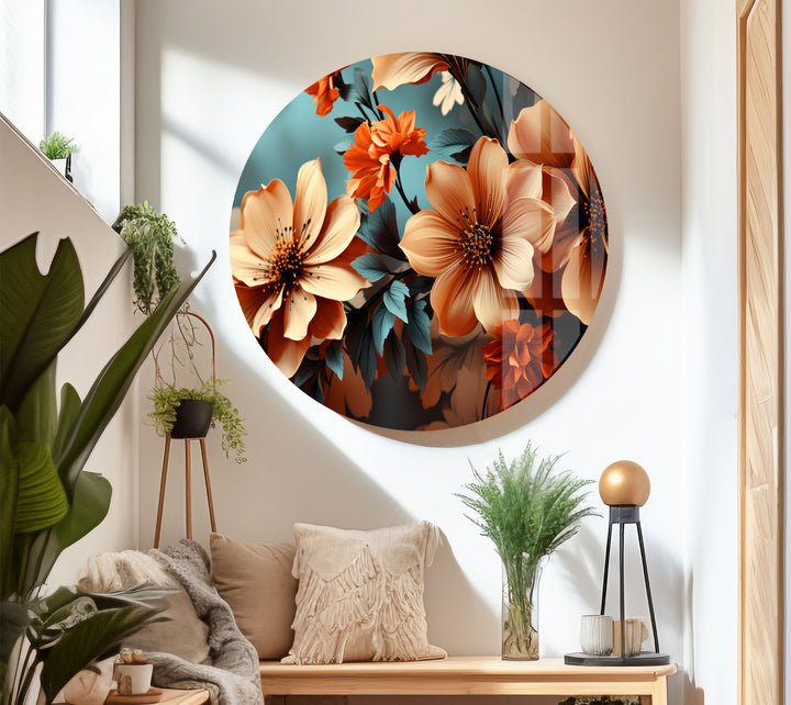 Orange Bloom Floral Wall Art – Modern Botanical Glass Print