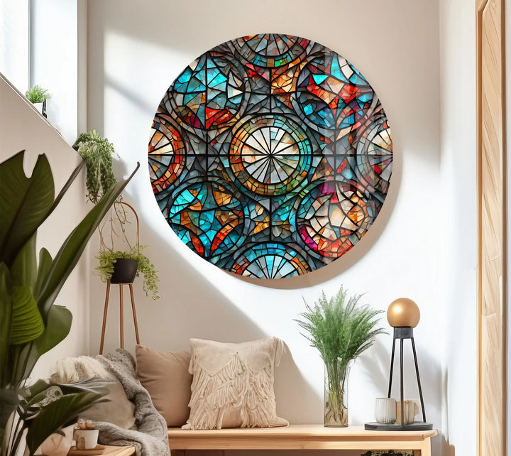 Kaleidoscope Stained Glass Wall Art – Intricate Symmetry, Colorful Window Panel Decor - MyPhotoStation