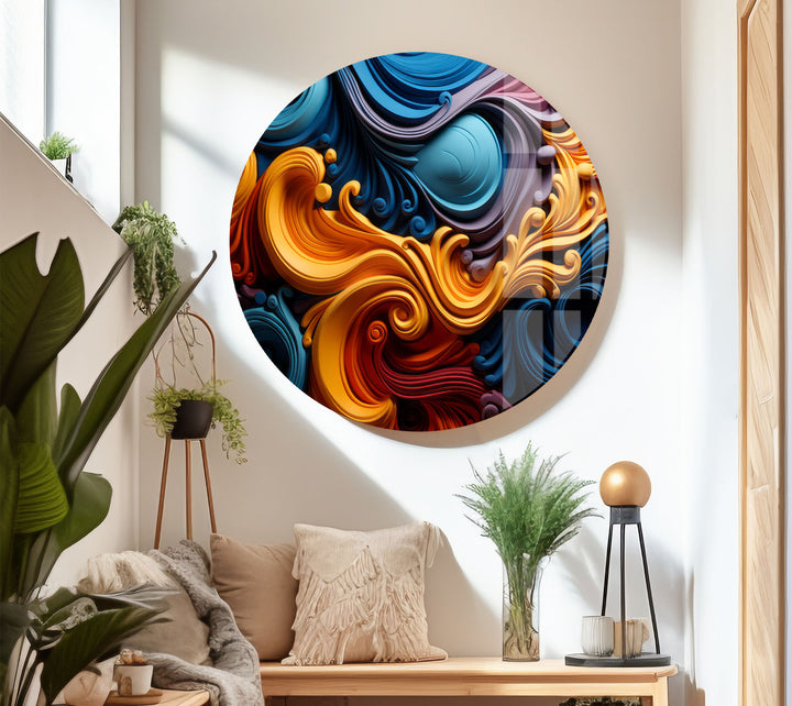 Vibrant Swirl Glass Wall Art – Bold Abstract Color Wave Design