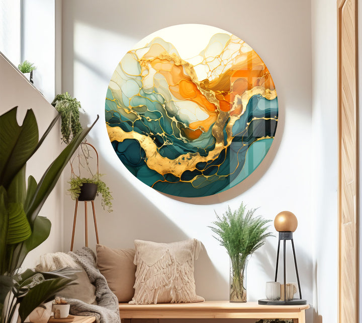 Golden Horizon Abstract Wall Art – Emerald & Gold Tempered Glass Print