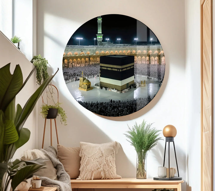 Kaaba Mecca Wall Art – Sacred Islamic Glass Print of Masjid al-Haram at Night - MyPhotoStation