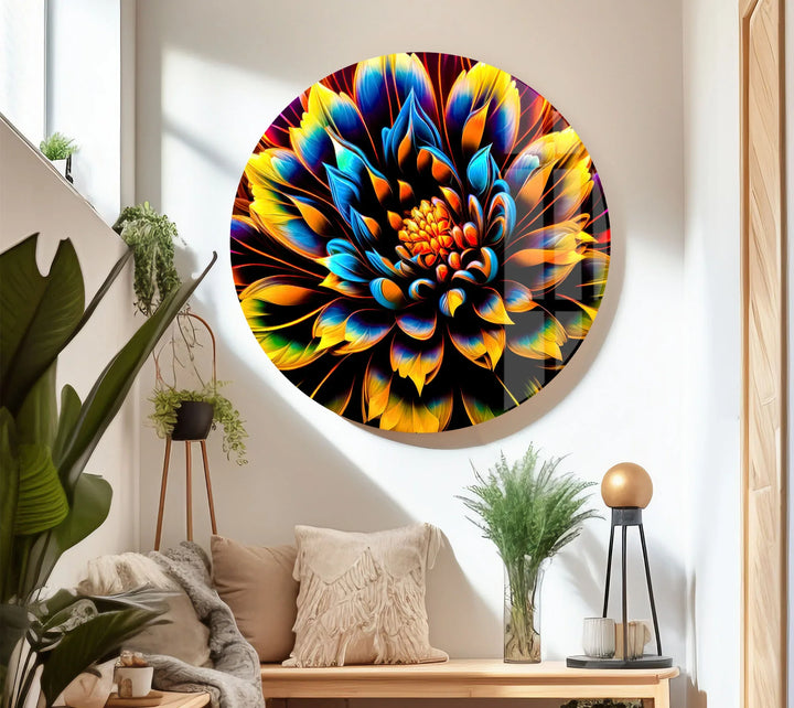 Vibrant Flower Wall Art – Bold Multicolor Glass Print with Radiant Petals for Modern Artistic Interiors - MyPhotoStation