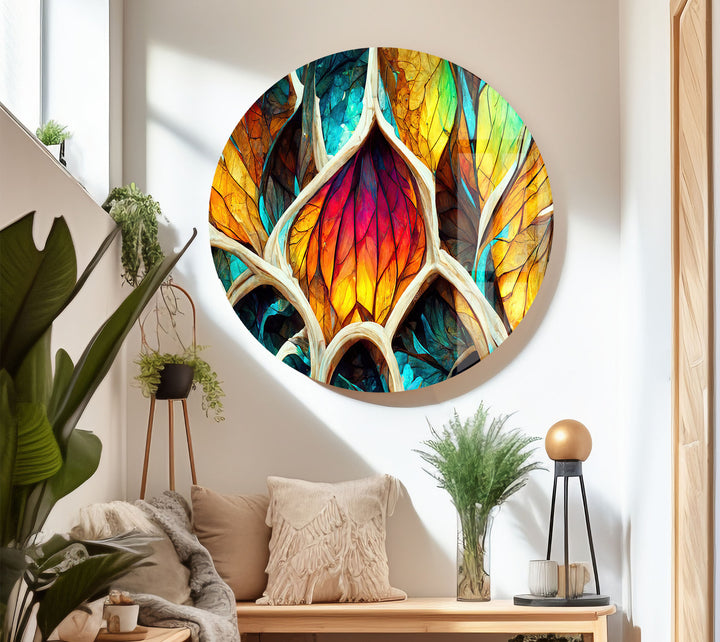Von der Natur inspirierte Buntglas-Wandkunst – Abstraktes Blattdesign 