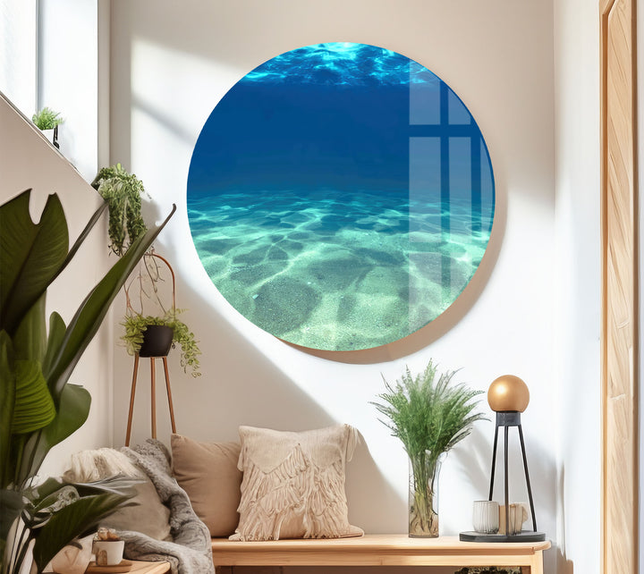 Underwater Ocean Floor Wall Art – Tranquil Blue Sea Glass Print Design