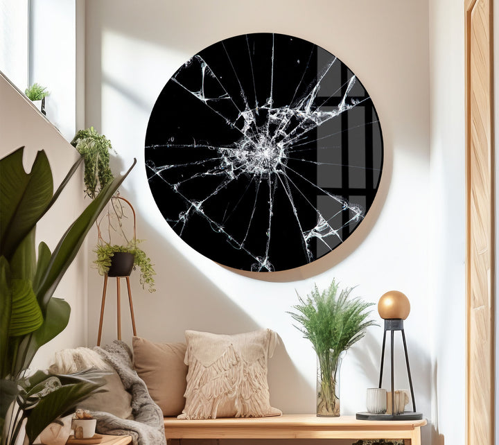 Wandkunst aus zerbrochenem Glas – Moderner abstrakter Druck in Schwarzweiß 