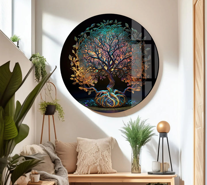 Mystical Tree of Life Wall Art – Colorful Spiritual Glass Print for Sacred and Boho Interiors - MyPhotoStation
