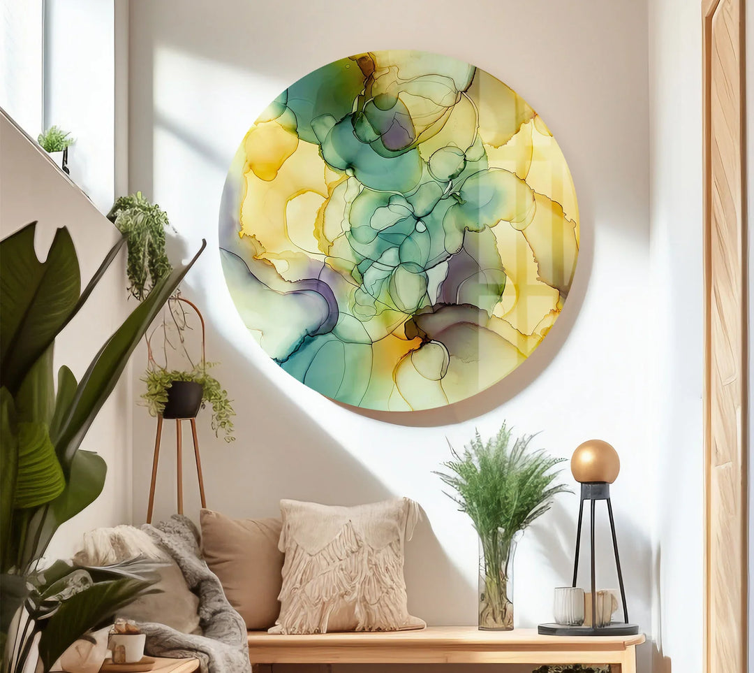 Yellow Green Abstract Wall Art – Modern Glass Print for Bright Interiors - MyPhotoStation