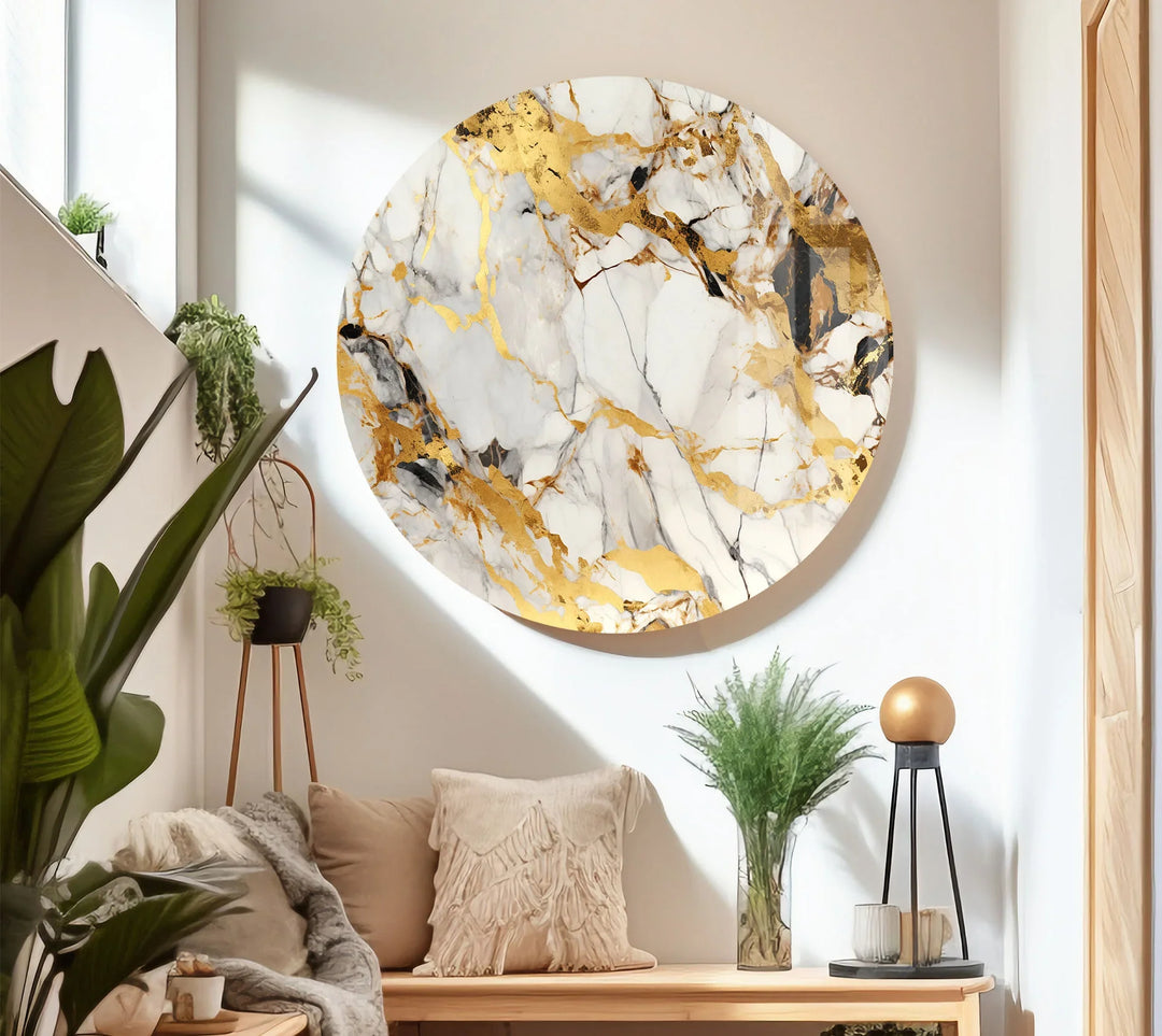 White Gold Marble Wall Art – Elegant Glass Print with Luxe Veined Texture for Modern Interiors - MyPhotoStation