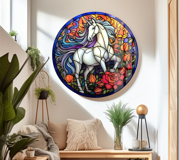 Majestic Unicorn Stained Glass Wall Art – Fantasy-Inspired Home Decor