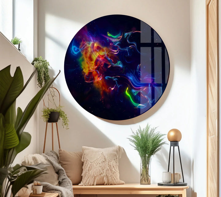 Cosmic Light Burst Wall Art – Abstract Neon Energy Print on Glass - MyPhotoStation