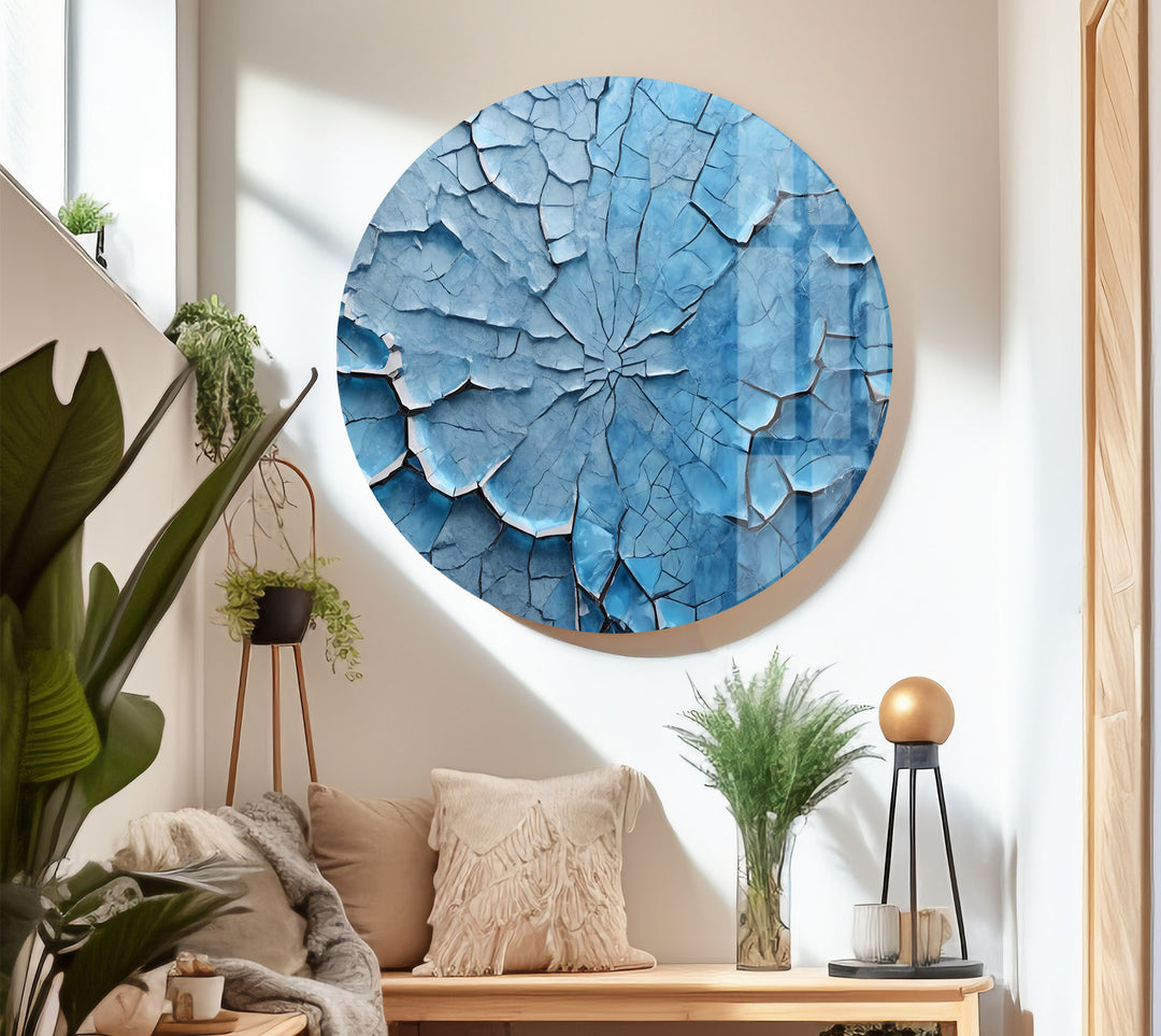 Cracked Ice Abstract Wall Art – Blue Textured Glass Print Design