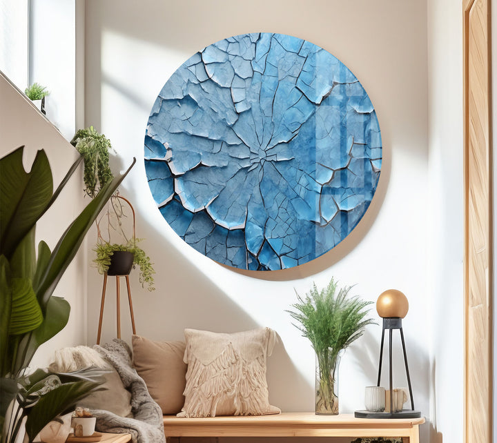 Cracked Ice Abstract Wall Art – Blue Textured Glass Print Design