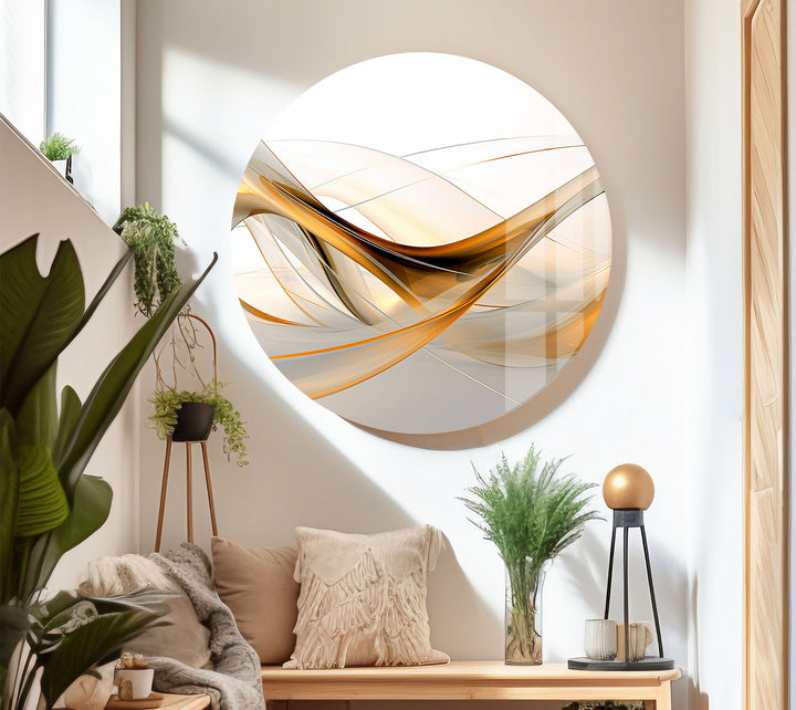 Golden Flow Abstrakte Wandkunst – Eleganter Glasdruck für modernes Dekor 