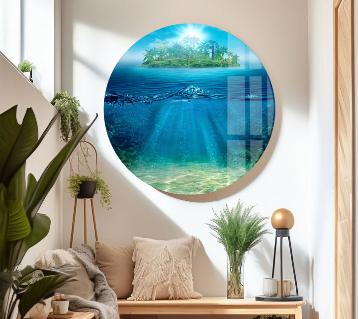 Tropical Island & Ocean Wall Art – Above and Below Water Glass Print
