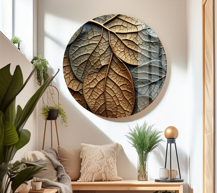 Golden Autumn Leaves Wall Art – Textured Nature Glass Decor