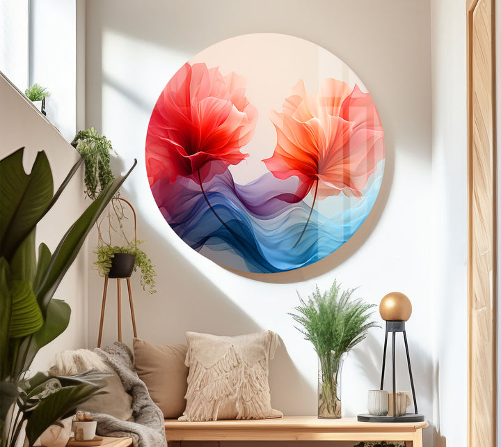 Twin Petal Flow Glass Wall Art – Abstract Floral Beauty in Motion