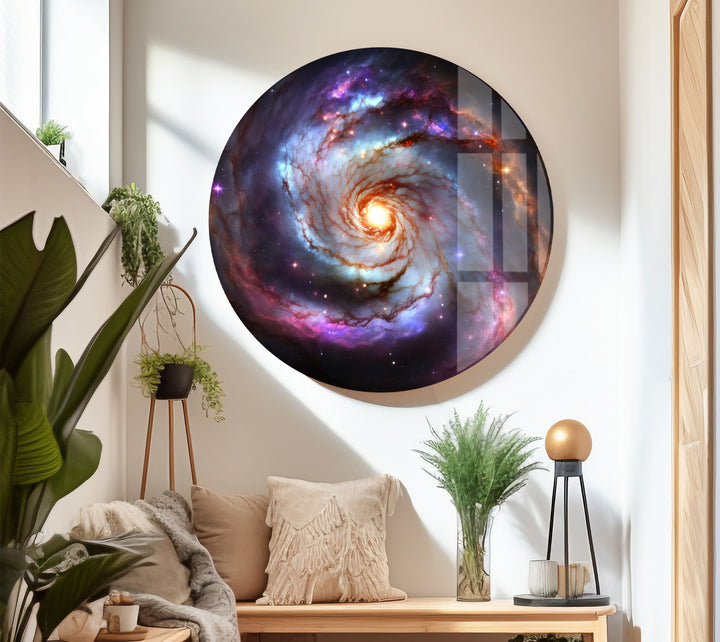 Galaktische Spirale Wandkunst – Lebendiger Weltraumnebel-Glasdruck 