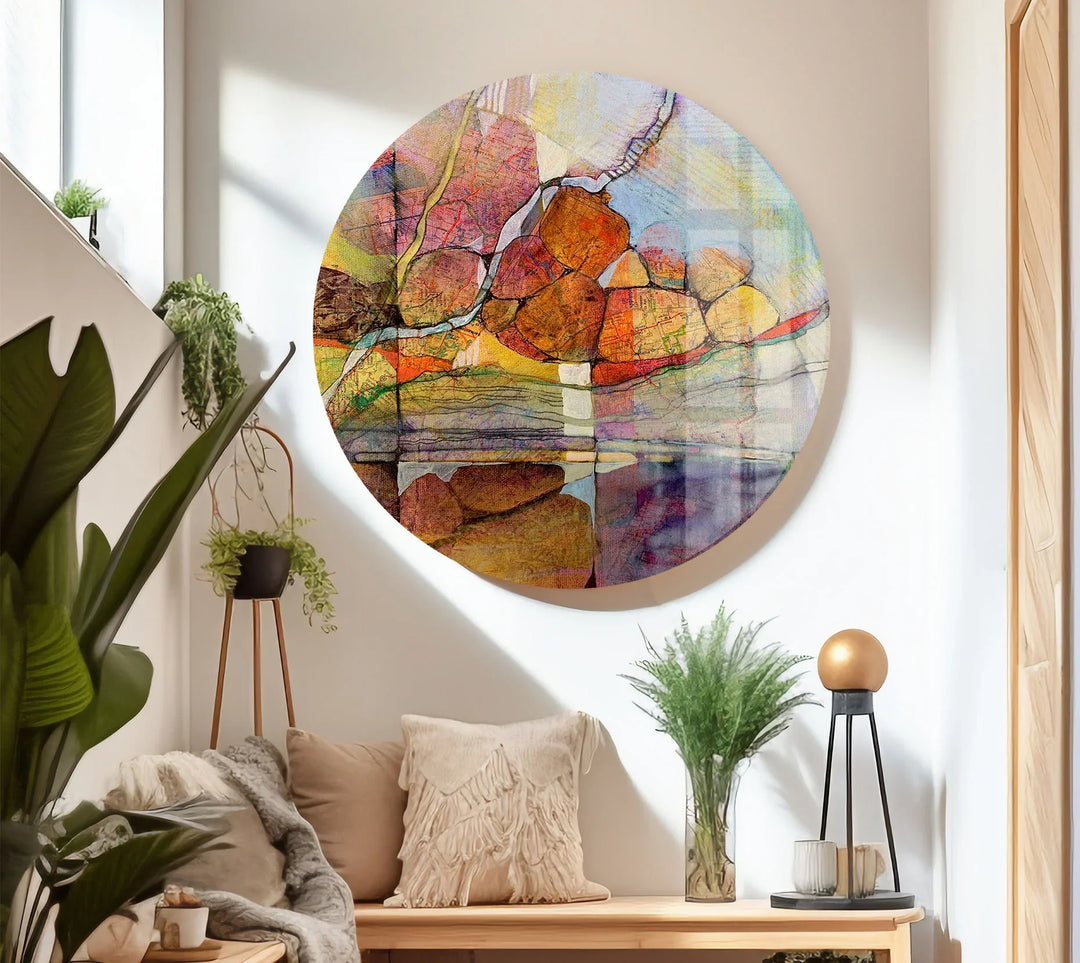 Abstract Stone Reflection Glass Wall Art – Nature-Inspired Earthy Tones - MyPhotoStation