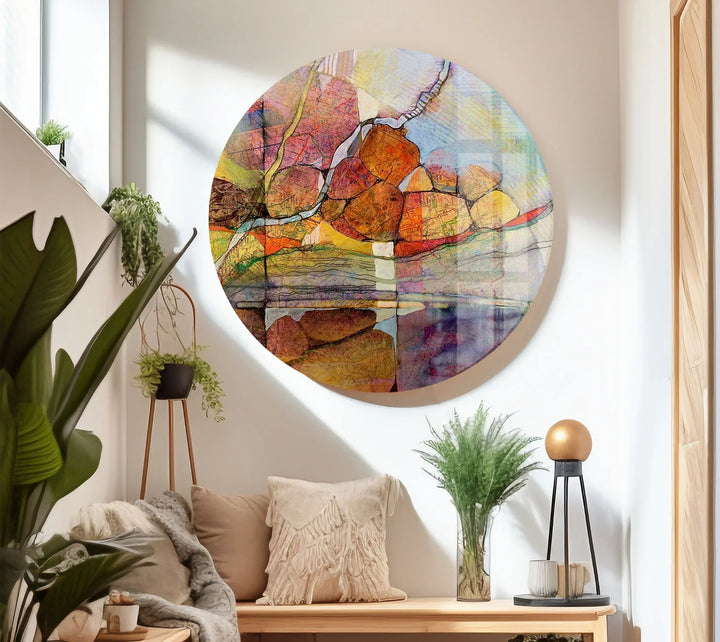 Abstract Stone Reflection Glass Wall Art – Nature-Inspired Earthy Tones - MyPhotoStation