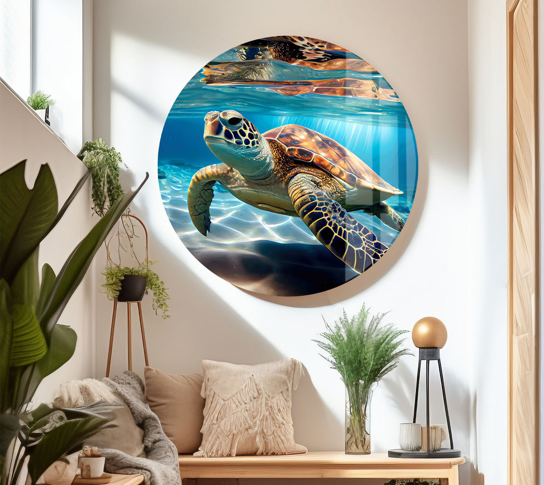 Wandkunst mit Meeresschildkröte – Unterwasser-Dekor aus Glas