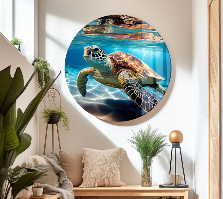 Wandkunst mit Meeresschildkröte – Unterwasser-Dekor aus Glas