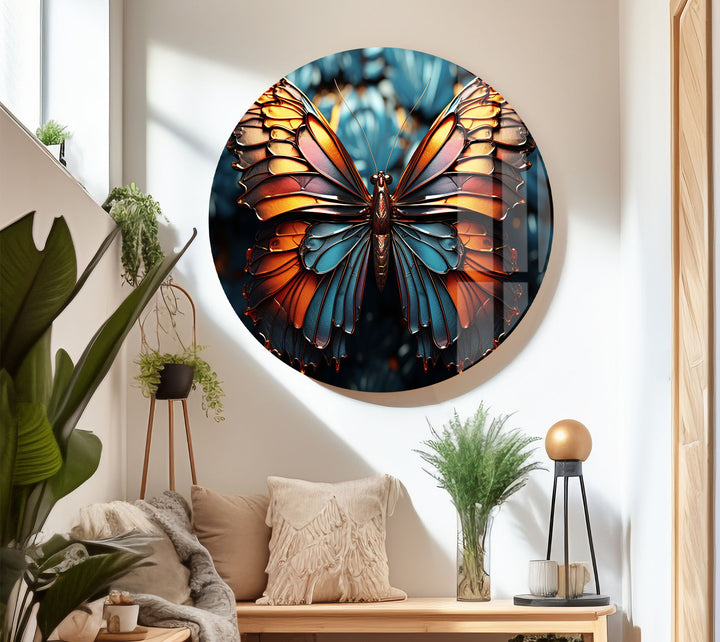 Metallische Schmetterlings-Wandkunst – Lebendiges Glasdruck-Dekor 