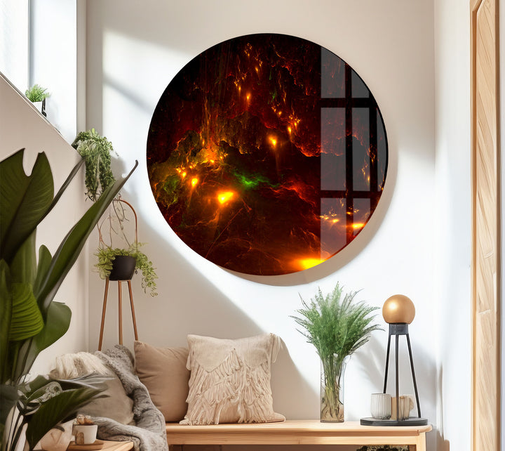 Fiery Nebula Wall Art – Deep Space Abstract Glass Print