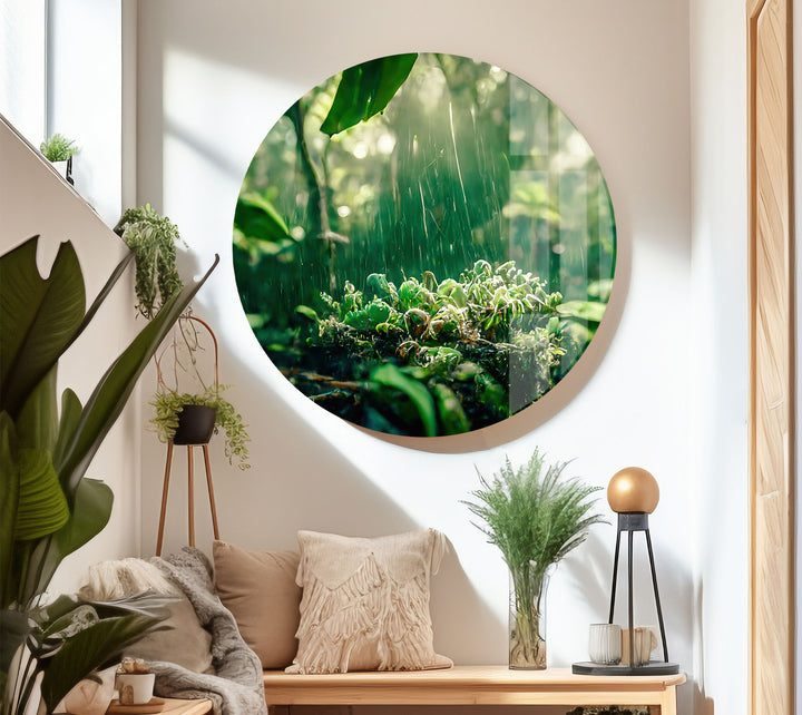 Lush Rainforest Glass Wall Art – Tranquil Greenery & Nature Serenity