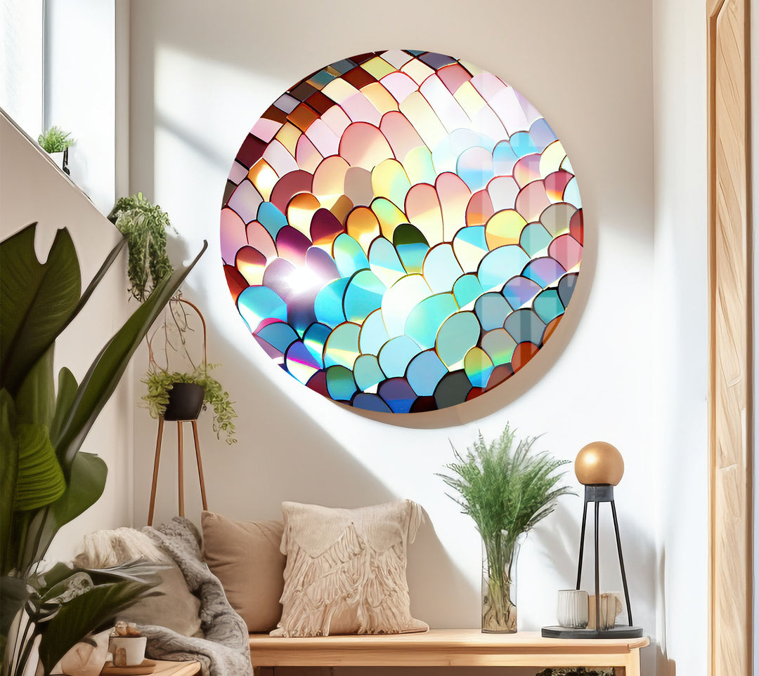 Rainbow Scale Glass Wall Art – Iridescent Abstract Decor Panel