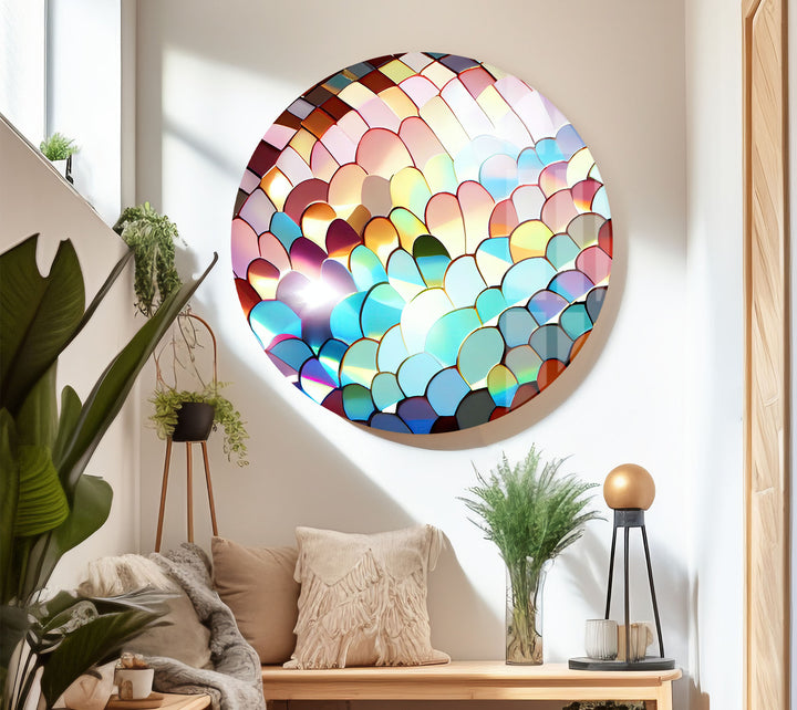 Rainbow Scale Glass Wall Art – Iridescent Abstract Decor Panel