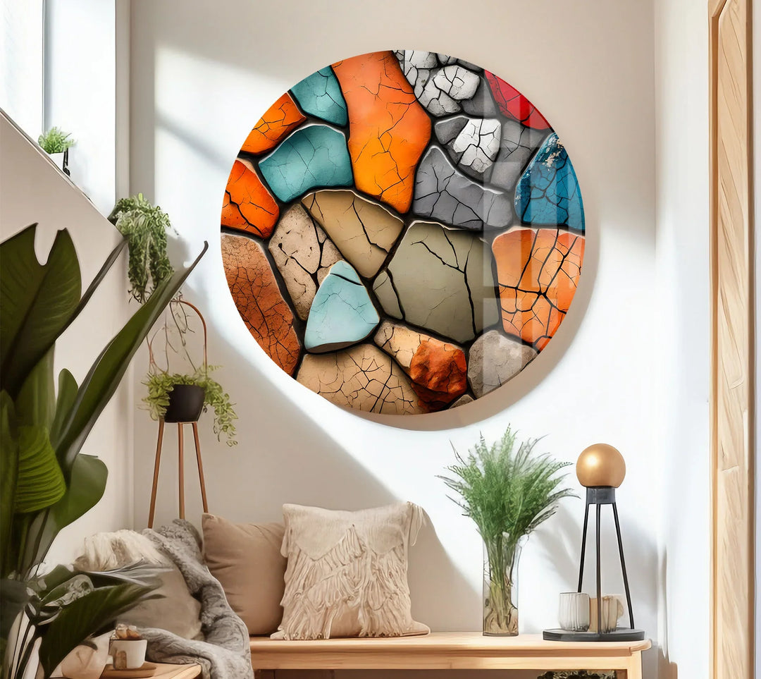 Colorful Stone Mosaic Wall Art – Cracked Texture Abstract Glass Print - MyPhotoStation