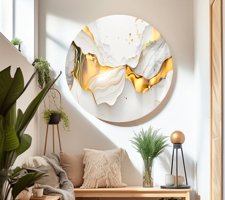 Marble Gold Wave Wall Art – Luxury Abstract Glass Print for Modern Interiors