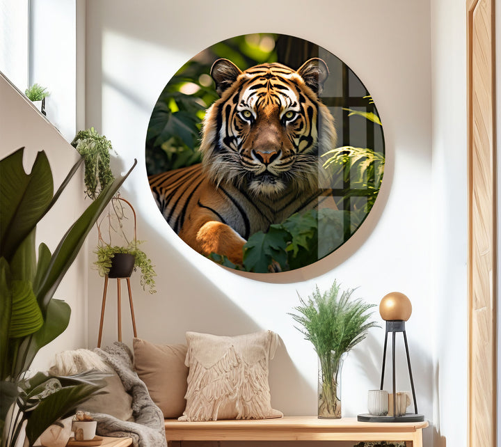 Majestätische Tiger-Wandkunst – Dschungel-Wildtier-Glasdruck-Dekor 