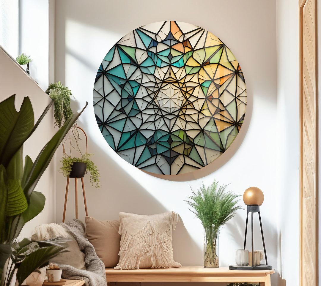 Geometrische Wanddekoration aus Buntglas – Modernes abstraktes Design, elegantes Wohndekor 