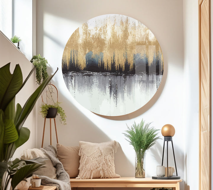 Modern Abstract Forest Wall Art – Neutral Gold Glass Print Decor