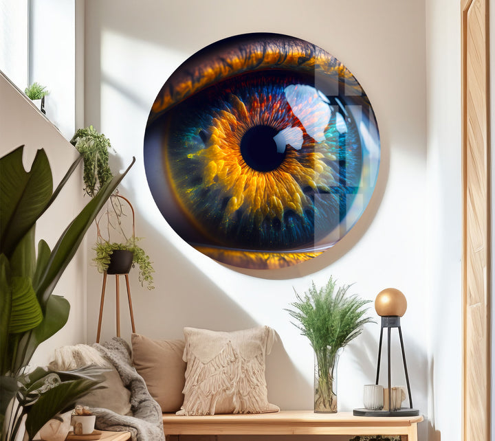 Feurige abstrakte Augen-Wandkunst – Lebendiges Iris-Glasdruck-Design