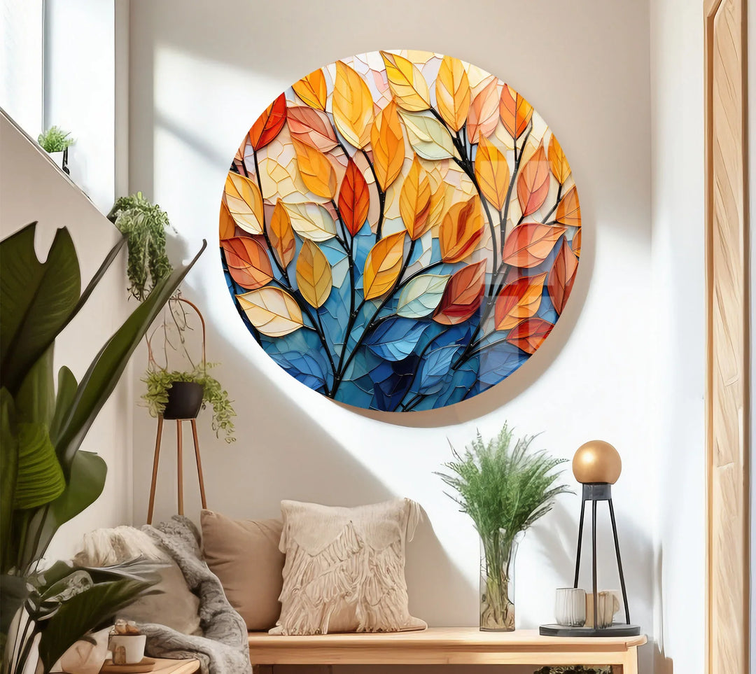 Stained Glass Autumn Leaves Wall Art – Tempered Glass Foliage Print - MyPhotoStation