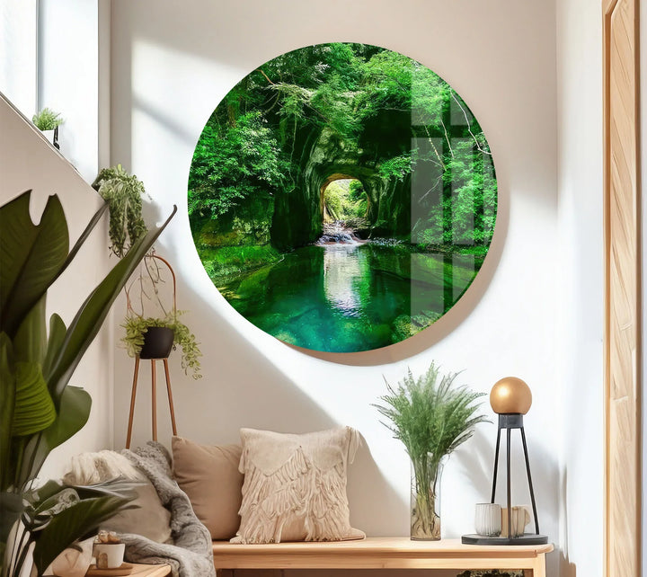 Emerald Forest Tunnel Wall Art – Lush Nature Glass Print for Zen Home Decor - MyPhotoStation