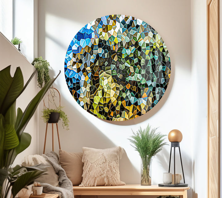 Abstract Mosaic Landscape Glass Wall Art – Colorful Geometric Nature Design