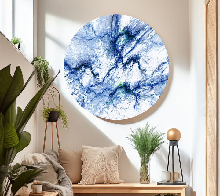 Electric Blue Vein Wall Art – Abstract Lightning-Inspired Glass Print